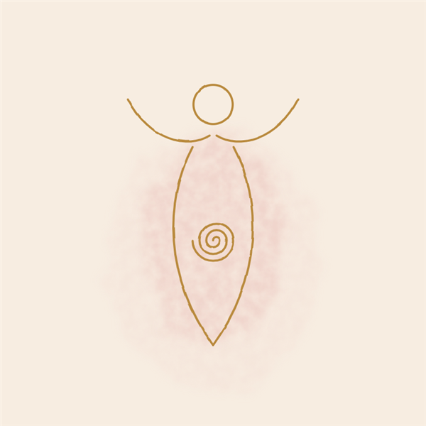 Gouden lijntekening van een vrouw met spiraal in buik, nieuw houvast